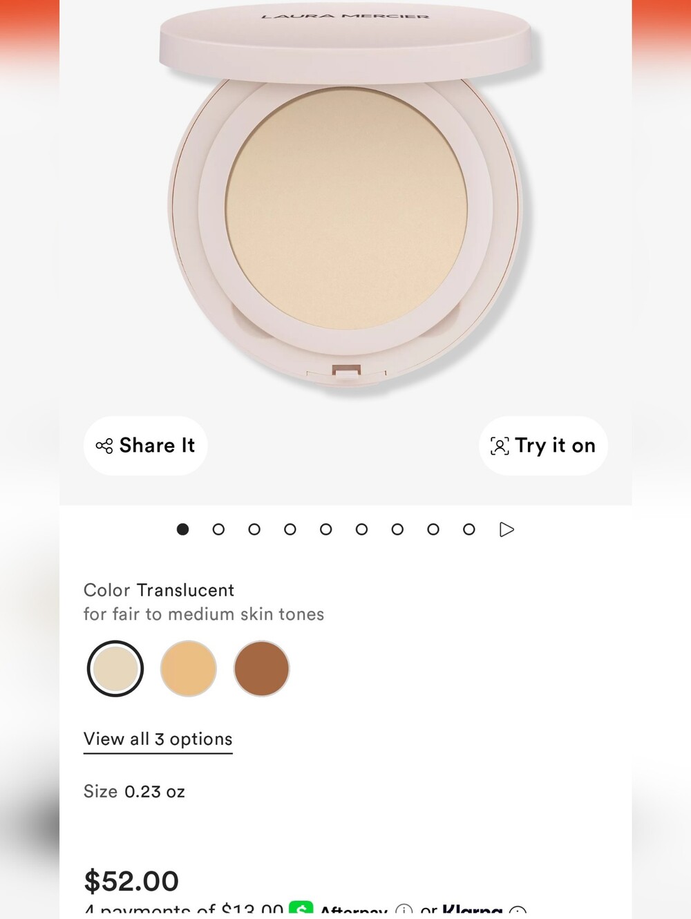 laura mercier Translucent Pressed Setting Powder — Light Cream Finish